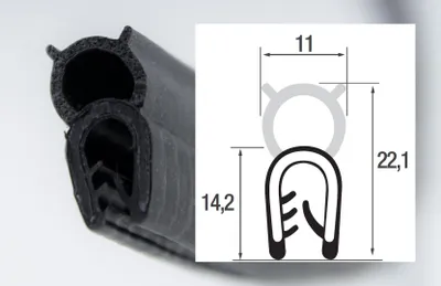 Produktbild von DO22 - TPE mit POM NIRO Kantenschutz Dichtungs Profil Gummi Dichtung oben - Klemmbereich 1 - 2,5 mm