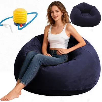 Productafbeelding van Opblaasbare zitzak 105x105x60 cm, ergonomische luchtsofa, blauw, voor woonkamer
