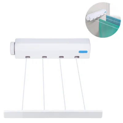 Produktbild von Ausziehbare Wäscheleine – 4 Leinen für den Innenbereich – Automatische Wandmontage Wäscheleine Wäschetrockner