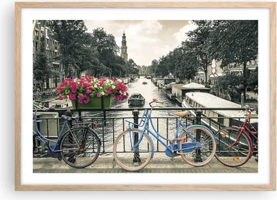 Produktbild von Gerahmtes Poster - Rahmen in heller Eiche - Amsterdam Fahrräder Brücke - 70x50 cm - Wand Bild - Wanddeko - Wandbilder - Kunstposter - Wandposter - Bilderrahmen - Bilder - Kunstdruck - P2NAA70x50-4503