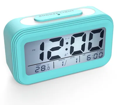 Digitalwecker mit LED-Display, Schlummerfunktion, Nachtlicht, hellblau