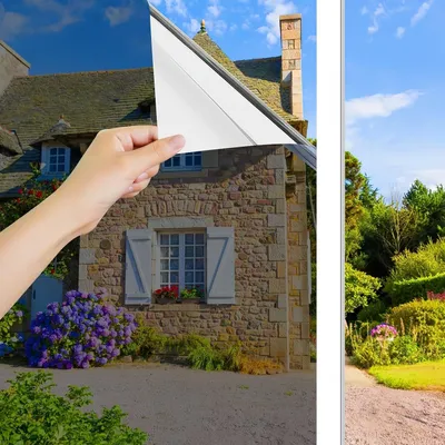Produktbild von Fensterfolie Sonnenschutzfolie für Fenster innen oder außen 100 x 200 cm, selbstklebende Spiegelfolie für Fenster, Hitzeschutz, reflektierende Fenster