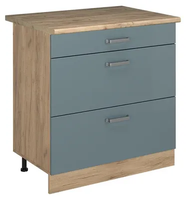 Imagen del producto de Mueble bajo de cocina Vicco R-Line Gris azulado/Roble dorado 80 cm con 3 cajones encimera Roble dorado, Model 72457