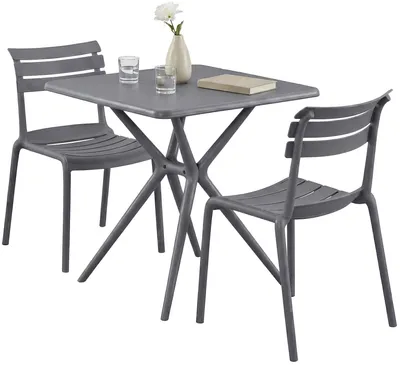 Produktbild von Gartenmöbel-Set KLARA mit 2 Stühlen - 190x72x82cm, Kunststoff, Dunkelgrau | Balkonset Gartenset Tisch mit Stühlen Bistroset Outdoor