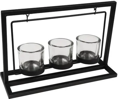 Produktbild von Teelicht Kerzenhalter für 3 Kerzen aus Metall, incl. 3 Gläsern