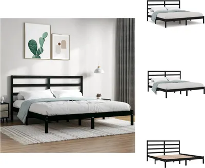 Produktbild von vidaXL Massivholzbett Schwarz Kiefer 200x200 cm -  Betten & Bettgestelle