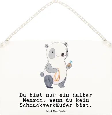 Produktbild von Mr. & Mrs. Panda holzbild Schmuckverkäufer Herz DIN A6 - Weiß - Geschenk, Türschild, Deko Wandbild, wandhänger, kleine aufmerksamkeit, Juwelier, Goldschmied, Ausbildung