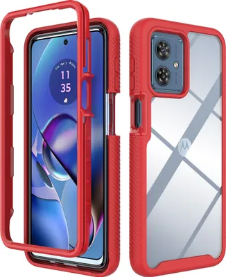 Obrázek produktu pro Moto G54 Pouzdro, Hybrid Průhledné Zadní Kryt, Robustní TPU Nárazník, Nárazuvzdorné Pouzdro pro Motorola Moto G54 červené