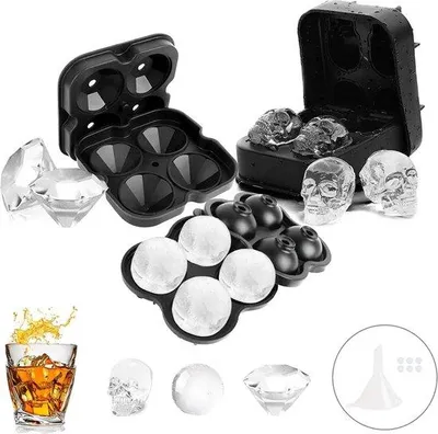 Produktbild von Famanu Eiswürfelform 3 in 1 mit Deckel - Skull - Skelett - Diamant - Kugel