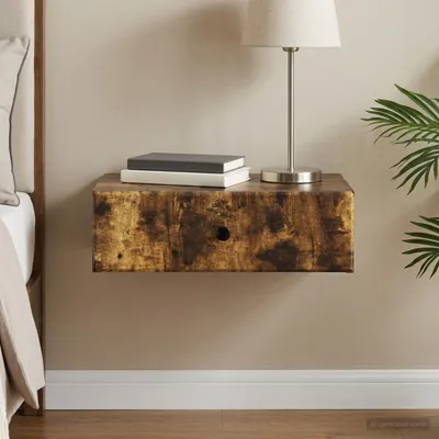 Image de vidaXL Table d'appoint murale en bois d'ingénierie chêne fumé