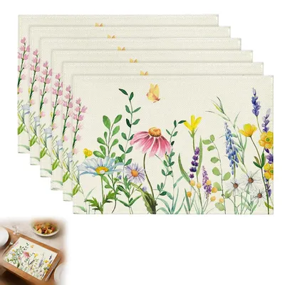 6er-Set Leinen Platzsets, Blumen, 45x30 cm, abwaschbar