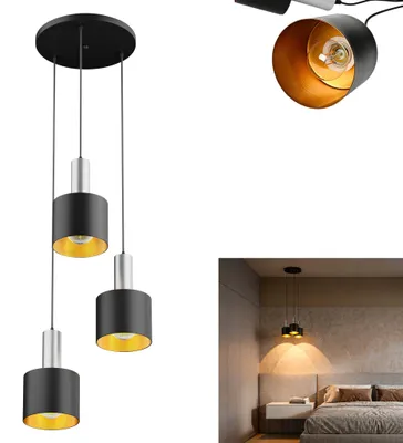Zdjęcie produktu dla Lampa wisząca XINZI, 3-punktowa, nowoczesna, styl industrialny, oprawka E27, żarówka 15 W, ciepła biel, regulowana wysokość, do jadalni, salonu i kuchni