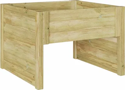 A wooden raised garden bed or planter box with legs, shown from a three-quarter angle against a white background.