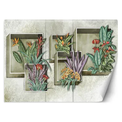 Produktbild von Komposition mit Blumen Betonoptik FOTOTAPETE 200x140 cm VLIES Tapete Wandtapete Wandbilder Wanddekoration Design Wohnzimmer Schlafzimmer Flur Büro Küche T-7-TF-19113-200x140