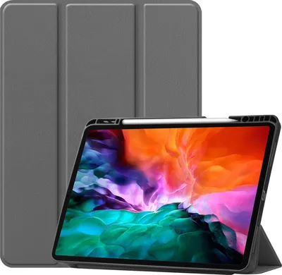 Produktbild von Mobigear Dreifach-Faltetui für iPad Pro 12,9 Zoll (2022), aus TPU und Kunstleder, Klapphülle mit Stifthalter - Grau
