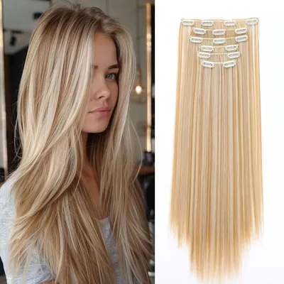 Produktbild von Clip in Extensions Haarverlängerung Glatt 6 Teile 65cm Honigblond & Bleichblond