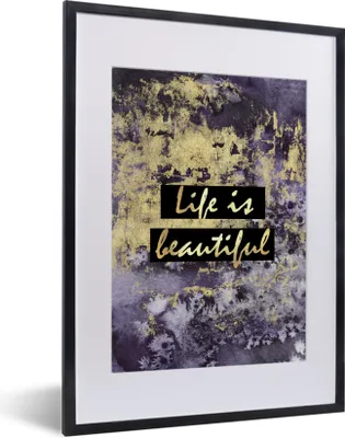 Produktbild von MuchoWow® Gerahmtes Poster Zitate - Leben - Gold 30x40 cm - Poster mit Schwarzem Bilderrahmen Wandposter Rahmen Foto Bilder - Wandposter Schlafzimmer