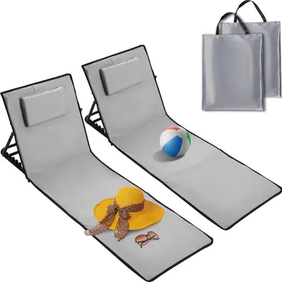 Produktbild von Izrielar Strandmatte mit Tragegurt, 2 Stück, Gepolstert, mit verstellbarer Kopflehne, Kopstütze, Rückenlehne, 145 x 47 x 40 cm, Hellgrau