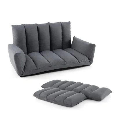Produktbild von GOPLUS Bodensofa klappbar, Bodenstuhl mit 5-Positionen verstellbarem Rückenlehne & Armlehnen, Grau