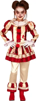 A child wearing a clown costume.
