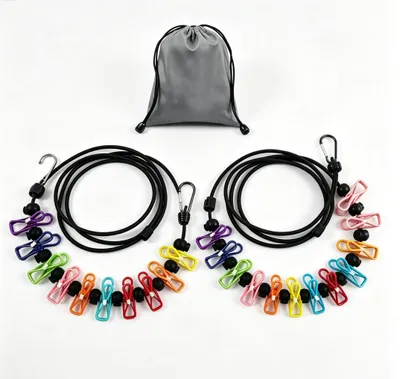 Produktbild von 2 Stück Tragbare Reise Wäscheleine, Outdoor Tragbare Wäscheleine mit 12 Stück Clips für Reisen Urlaub Outdoor Camping