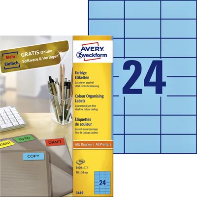 Produktbild von Avery Zweckform - Etikett Zweckform 3449 70x37mm blau 2400 Stück