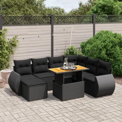Produktbild von Möbel 8-tlg. Garten-Sofagarnitur mit Kissen Schwarz Poly Rattan - Gartenmöbelgarnituren 3275827