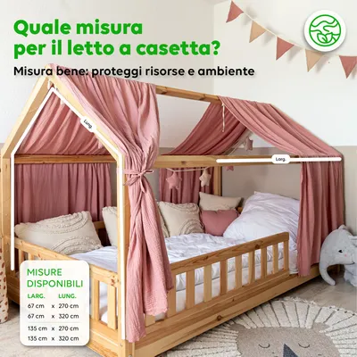 Immagine prodotto di Cielo per letto casetta 135x270 cm Rosa antico con applicazione dorata - 2 teli