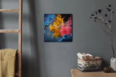 Produktbild von Coloray Hodiny Unikátní 30x30 cm  Tiché hodiny Pro obývací pokoj a kuchyň Nástěnné hodiny Plátno Bílé ručičky hodin - Barevné mraky