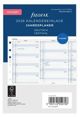 Produktbild von FILOFAX Kalendereinlage 2026 - Pocket - Jahresplaner - vertikal - deutsch - 26-68245