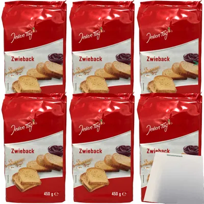 Produktbild von Jeden Tag Zwieback 6er Pack (6x450g Packung) + usy Block