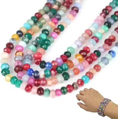 Produktbild von Edelsteinperlen 4 mm, Achat und Jaspis, Farbmix, für Armband