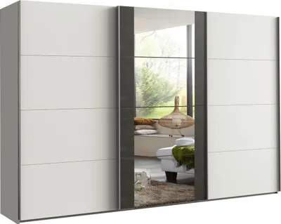 Immagine prodotto di Armadio ad ante scorrevoli Berna Design dell'armadio selezionabile, bianco / acciaio grezzo, 360x64x236cm