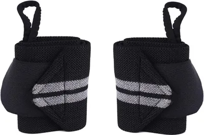 Produktbild von Fitness Polsband – Hochwertige Unterstützung für Krafttraining – FLOKOO – 2 Stück – Schwarz/Grau – Flexibel und schützend