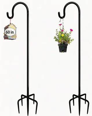 Zdjęcie produktu dla Haki, 2 sztuki, regulowana wysokość, 152 cm, haki do mocowania z podstawą w kształcie pięcioramiennej gwiazdy, metalowe haczyki do lamp ogrodowych, lampionów, koszy na rośliny, 3-sekcyjne