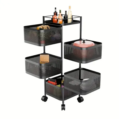 Immagine prodotto di Carrello portaoggetti per la cucina, carrello girevole a 5 ripiani con ruote, contenitore per frutta e verdura per la cucina, scaffale portaoggetti di grandi dimensioni