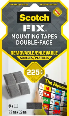 Produktbild von Scotch-FIX™ Ablösbare Montagequadrate Klebesticker 12,7x12,7mm 64 Stück
