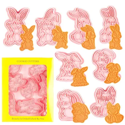 Immagine prodotto di Set di 8 formine per biscotti a forma di coniglio in 3D, in plastica, ideali per decorazioni di feste