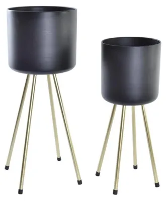 Blumentopf-Set, Metall, schwarz/gold, 48x47x25 cm