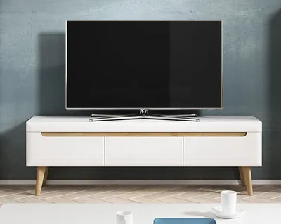 Produktbild von Lowboard TV-Schrank Fernsehtisch 160cm weiß hochglanz riviera eiche