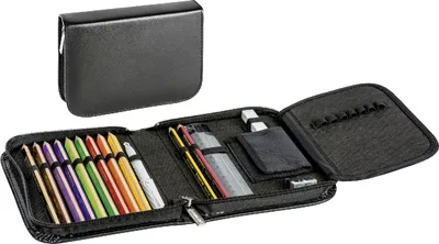 Produktbild von Schüler-Etui Leder schwarz 1Klappe Packung mit 3 Stück
