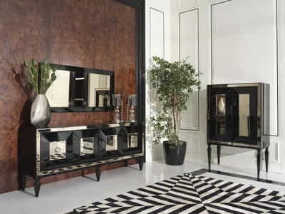 Produktbild von Komplette Sideboard Spiegel Barschrank Schwarz Holz Anrichte Schrank