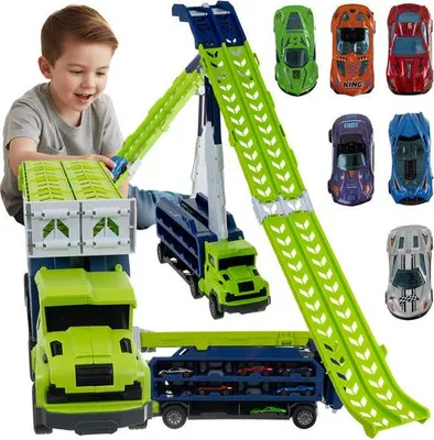 Produktbild von Spielzeug-LKW mit Rutsche und 6 Metallautos (Set)
