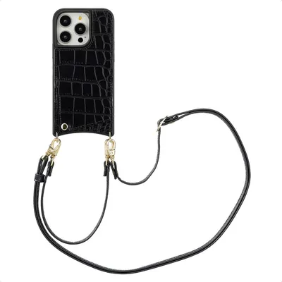 Image de Selencia Nova Croco Phone Case avec cordon et porte-cartes pour l'Apple iPhone 14 Pro - Noir