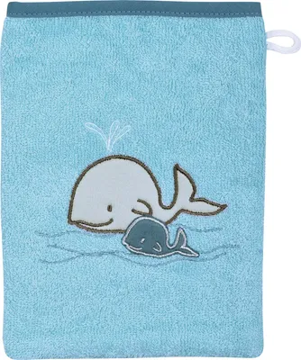Produktbild von Wörner Bio Kinder-Waschhandschuh Walfamilie" hellblau 15x21 cm"