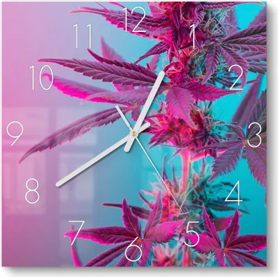 Produktbild von DEQORI Glasuhr 30x30 cm Zahlen 'Hanfblätter in Pastell' Wanduhr Glas Uhr Design leise