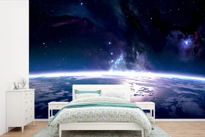 Produktbild von MuchoWow® Fototapete für Wohnzimmer oder Schlafzimmer Wandtapete Vinyl Motivtapete Weltraum - Erde - Licht - 330x220 cm - Fototapeten