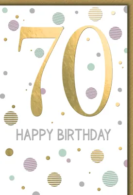 Produktbild von 70. Geburtstag Zahl gold und Punkte Happy Birthday Glückwunschkarte mit Umschlag