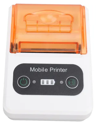 Imagen del producto de Impresora térmica de recibos Bluetooth de 58 mm, con cuchilla dentada, portátil y de tamaño pequeño, ideal para oficinas, tiendas minoristas, restaurantes. Disponible en color naranja y blanco