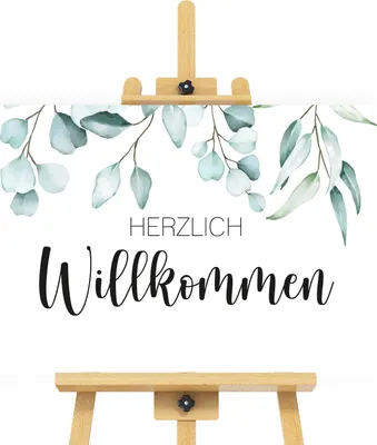 Produktbild von younikat Herzlich Willkommen Schild Hochzeit Eukalyptus | 30 x 40 cm | dv1501